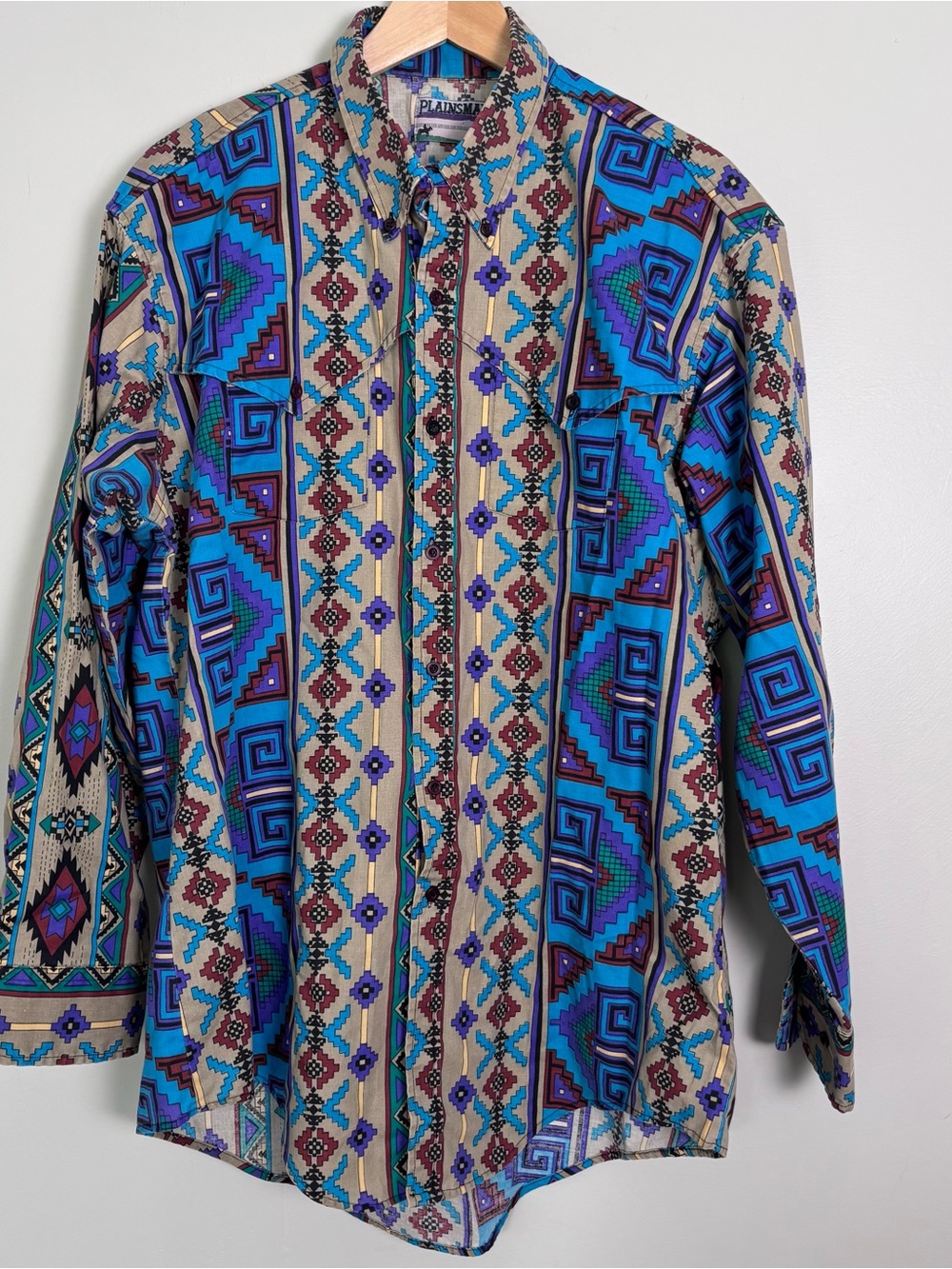 VTG Plainsman Western Button Down Shirt-Aztec Southwest Rodeo Cowboy-Men's XL